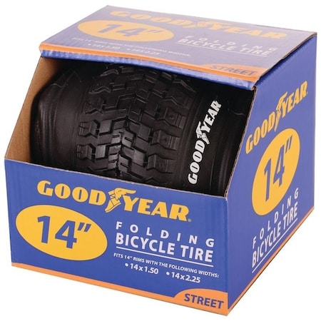 91051 Bike Tire, Folding, Black, For 1412 X 214 In Rim